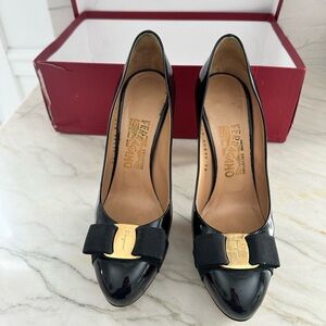 Salvatore Ferragamo Black Patent Leather Pumps